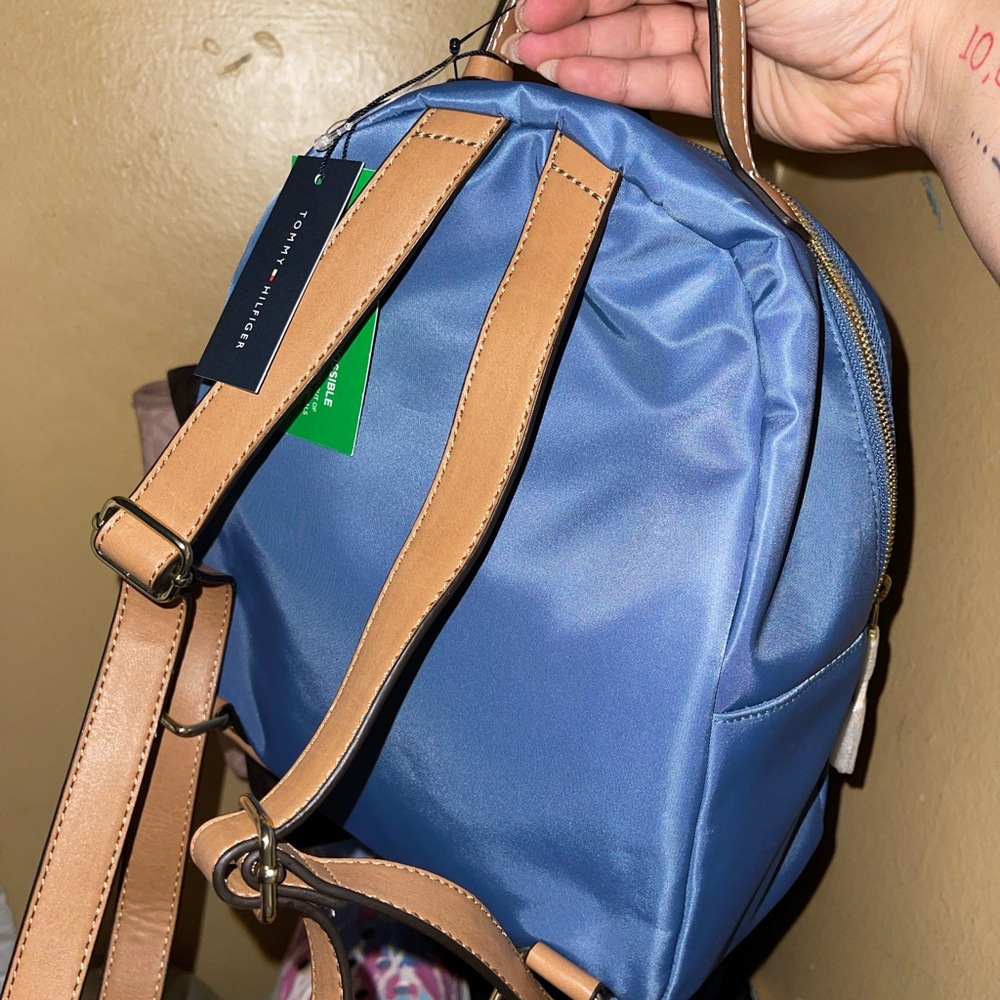 Tommy Hilfiger Sky Blue Backpack with Camel Straps